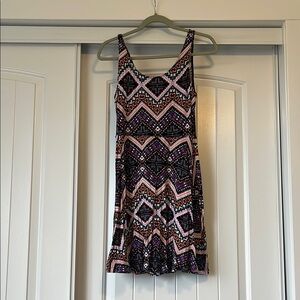 Express Geometric Patterned Dress in Black, Purple, and Pink